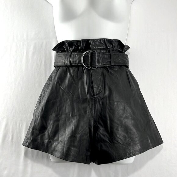 Allsaints NWT Erica Black Leather Paperbag Shorts - Picture 2 of 11